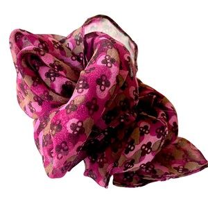 Vintage patterned sheer silk scarf - berry color